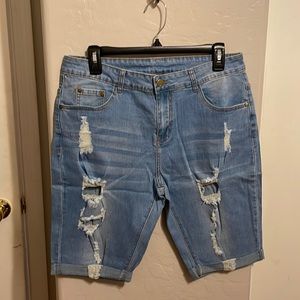 Distressed denim shorts